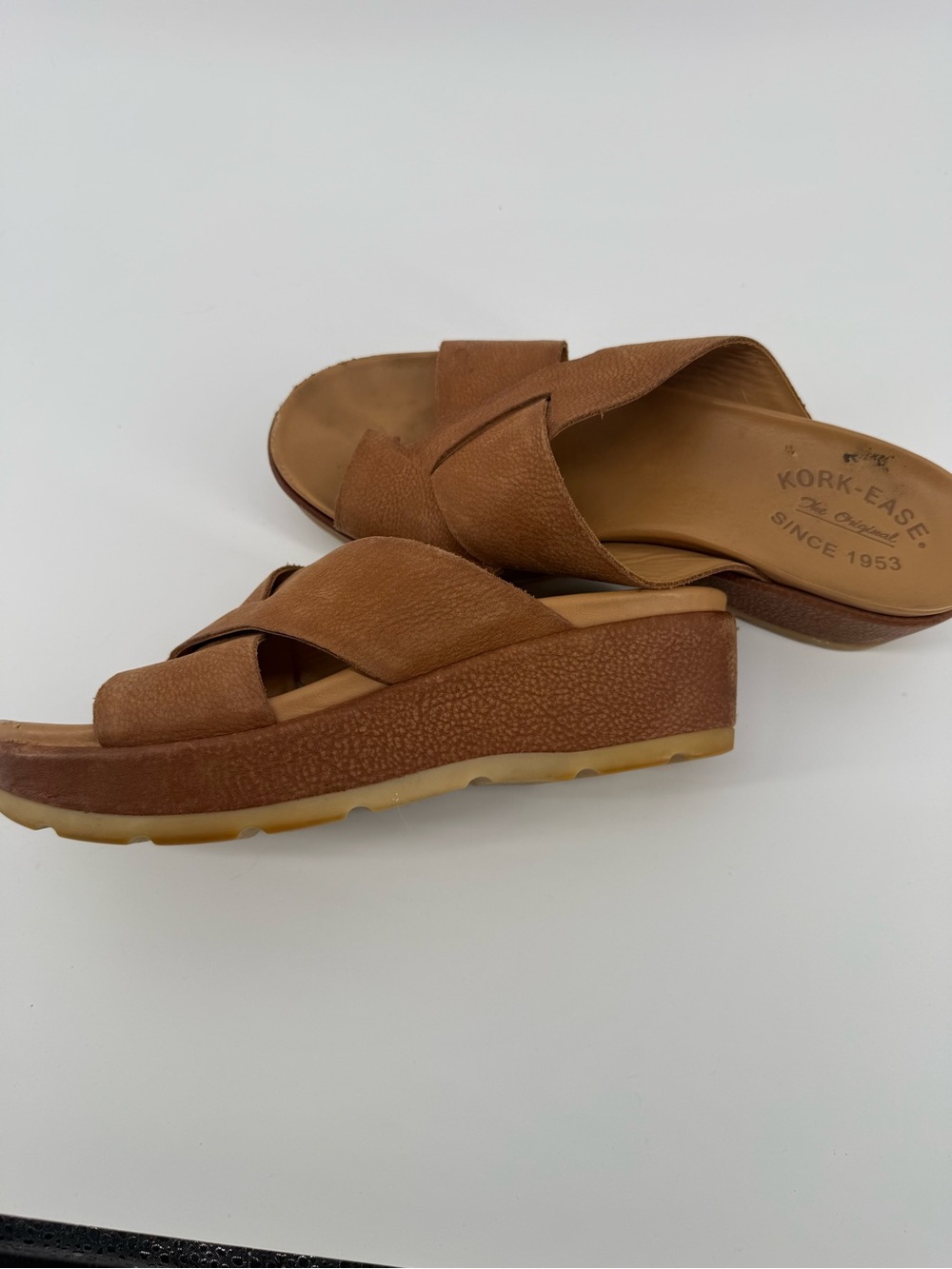 Kork-Ease Women's Tan Brown Leather Crossover Slide Mules - Picture 3 of 9